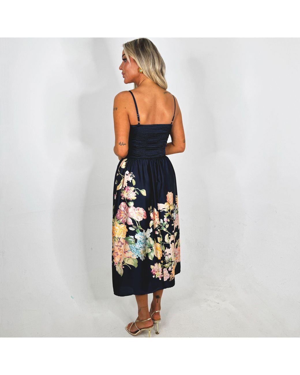 AX Paris Blue Floral Print Detail Strappy Midi Dress