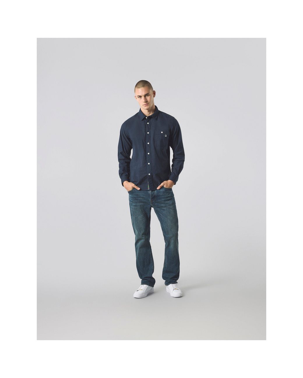 Pretty Green Blue Long-Sleeve Plain Shirt for men
