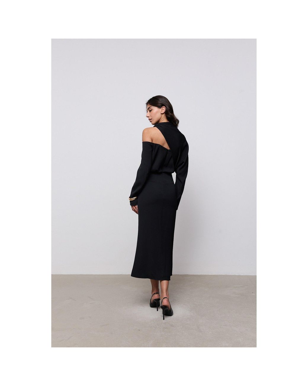 Odd Muse Black Draped One Shoulder Midi Dress