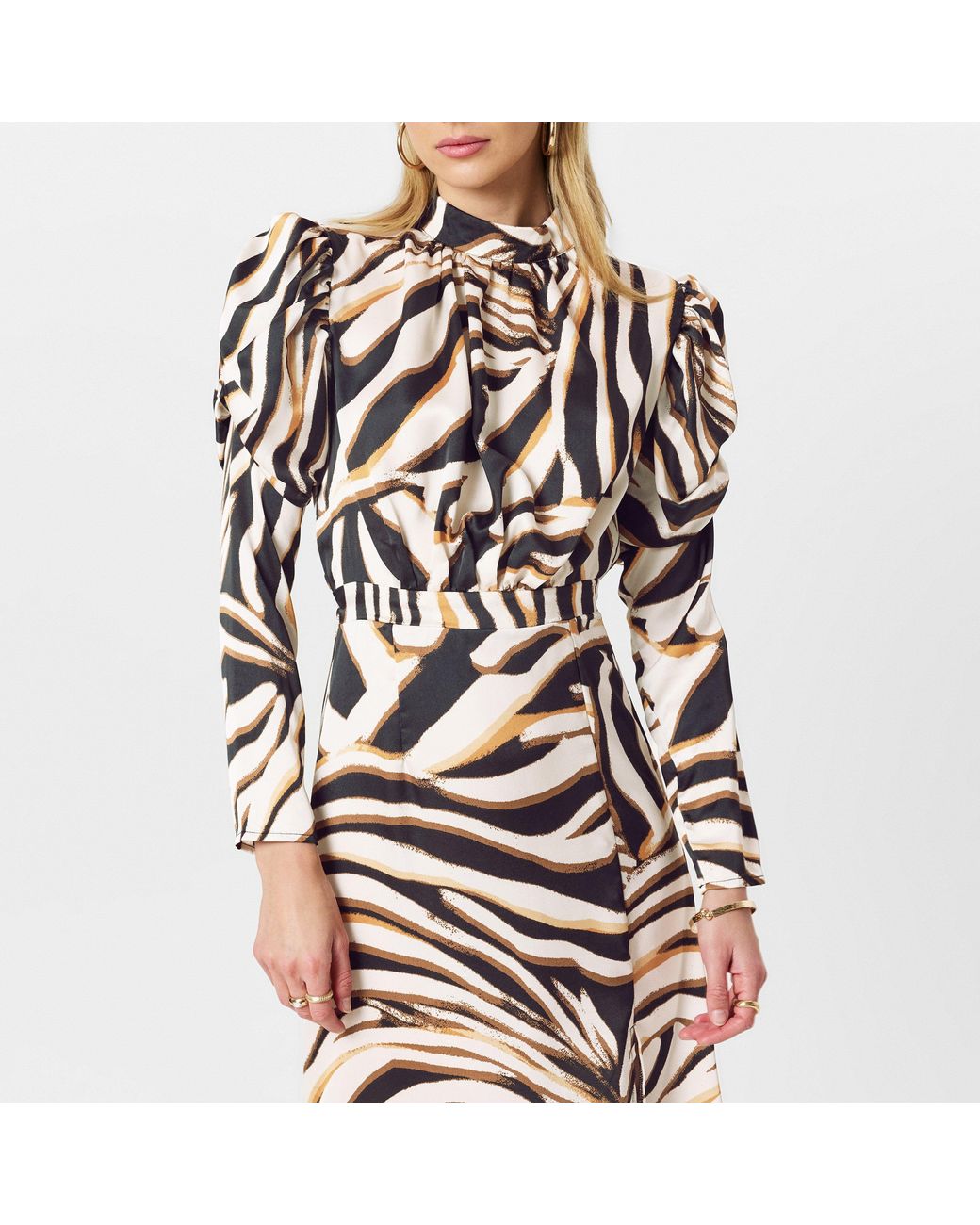 AX Paris Multicolor Print High Neck Long Puff Sleeve Midi Dress
