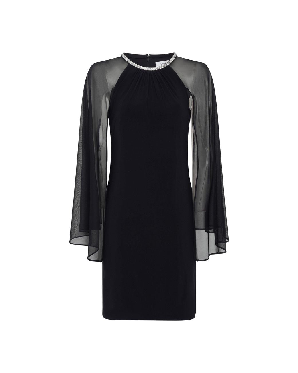 Gina Bacconi Black Shyla Sheer Sleeve & Crystal Trim Dress