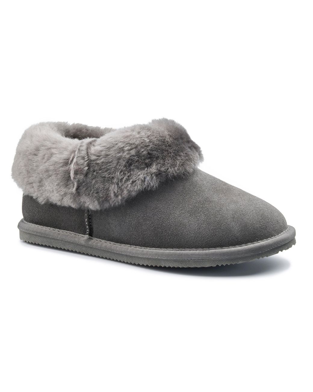 Hotter Gray Hug Suede Sheepskin Full Fit Slippers
