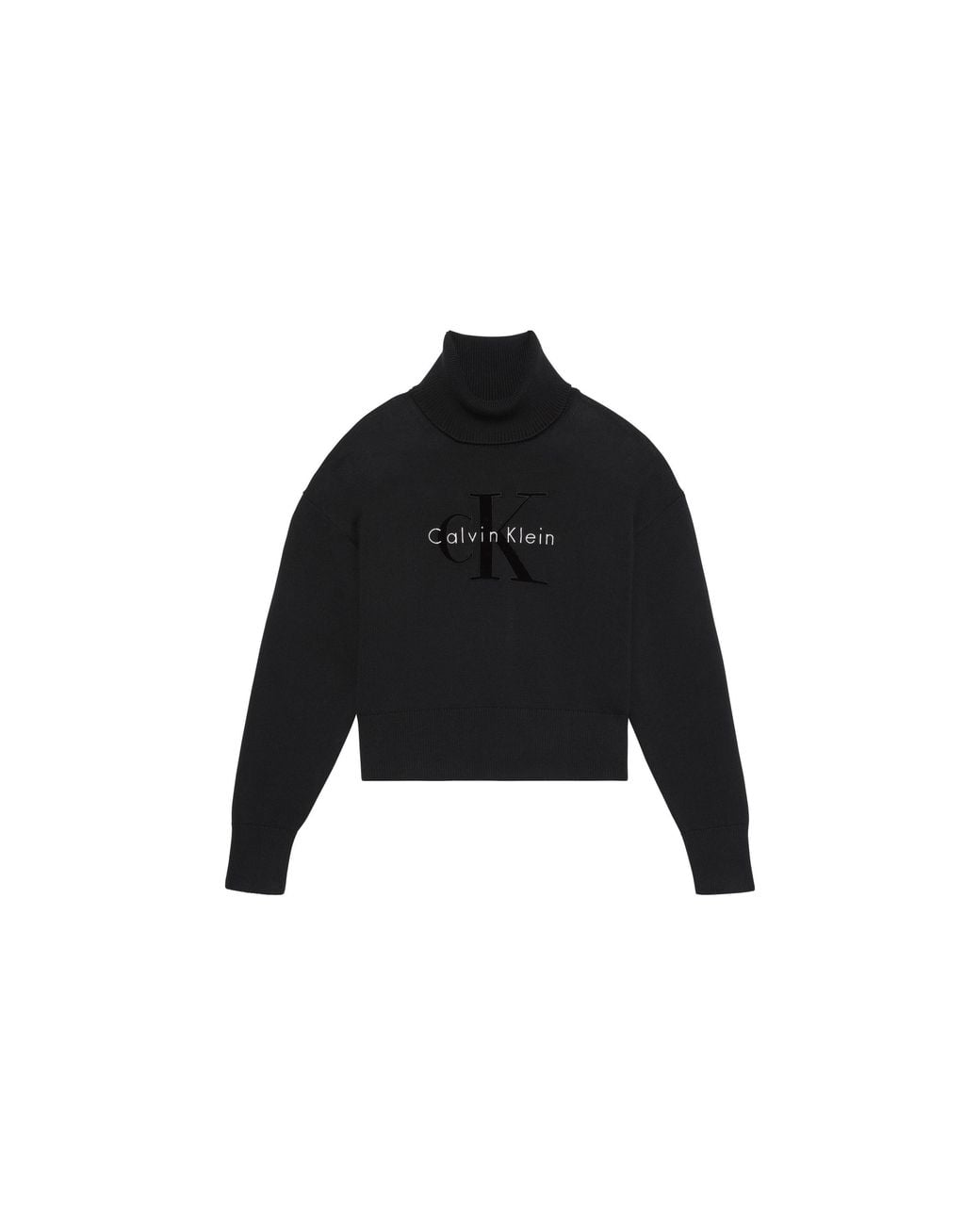 Calvin Klein Black Logo Fine Knit Cropped Turtle-Neck Jumper