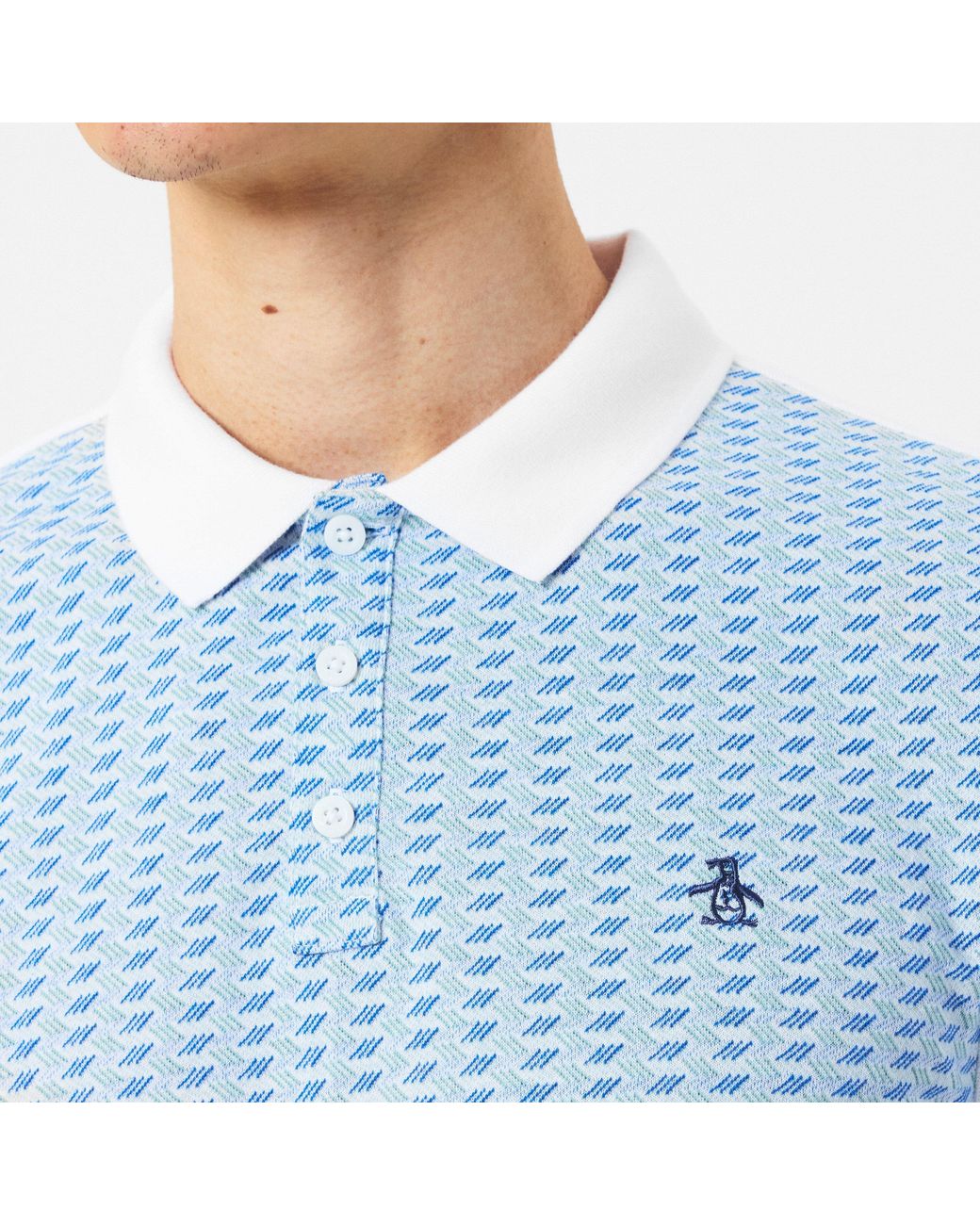 Original Penguin Blue Jacquard Short Sleeve Polo Shirt for men