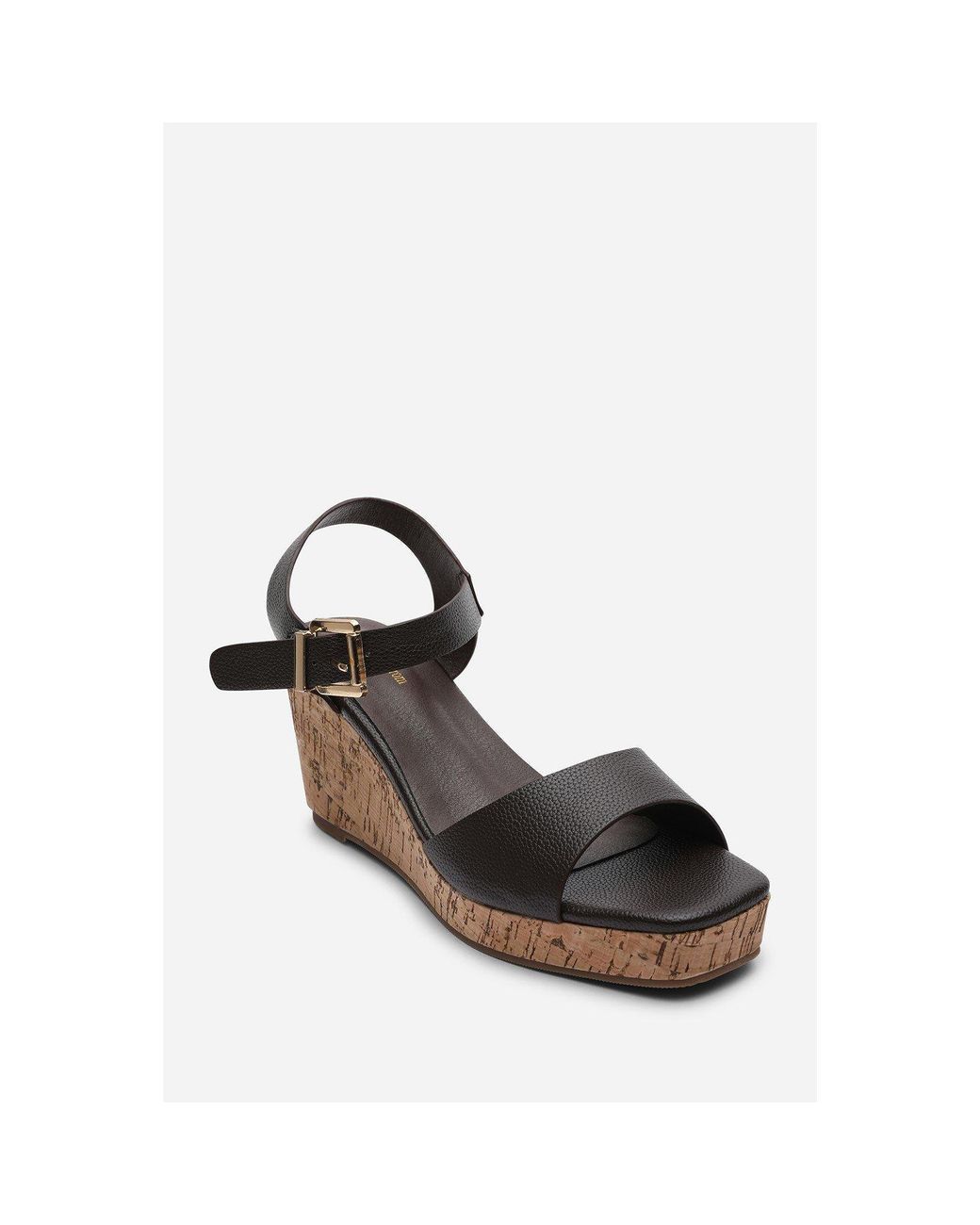 Where's That From Brown Giselle Wide Fit Cork Platform Wedge