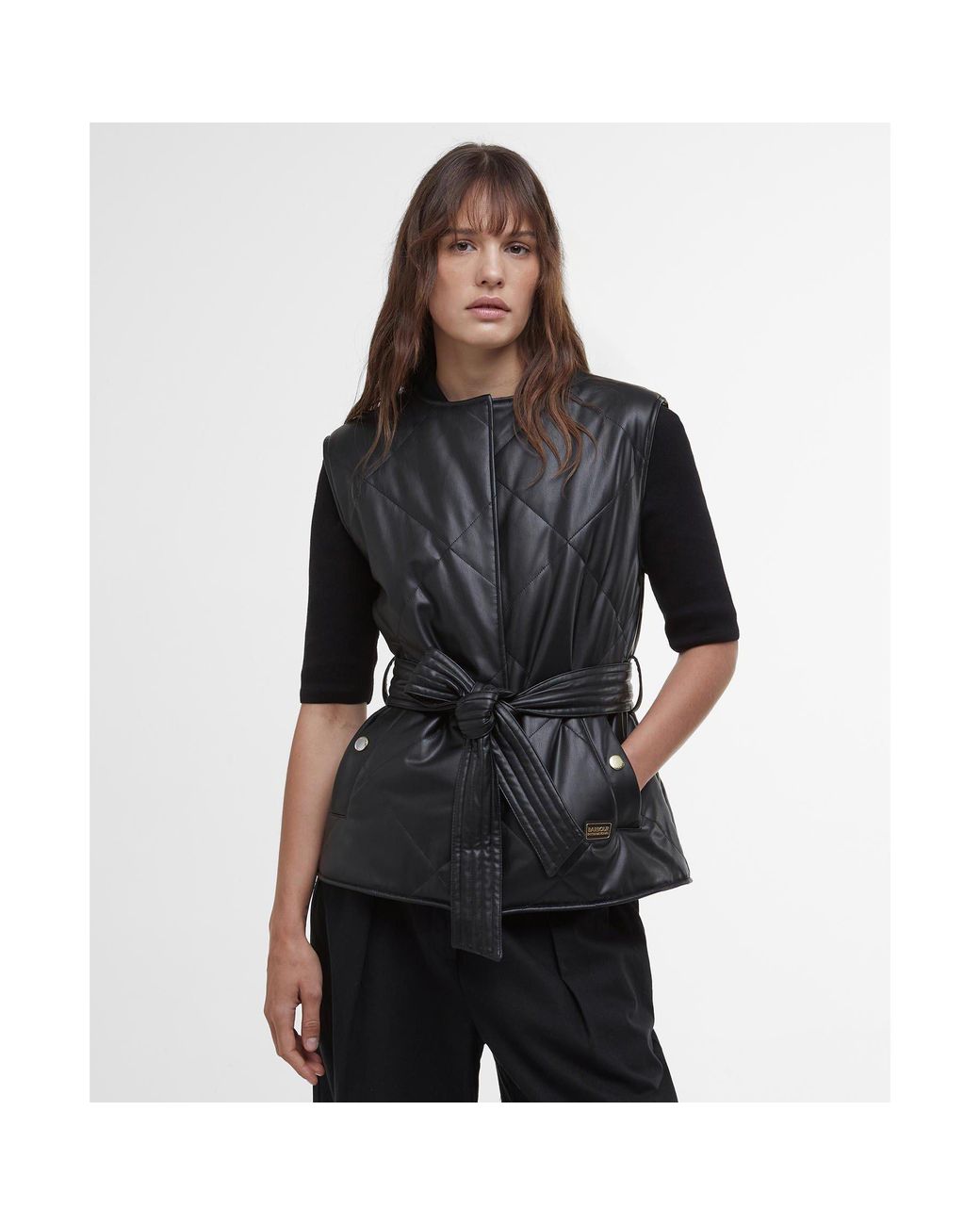Barbour Black Rosa Faux Leather Quilted Belted Gilet