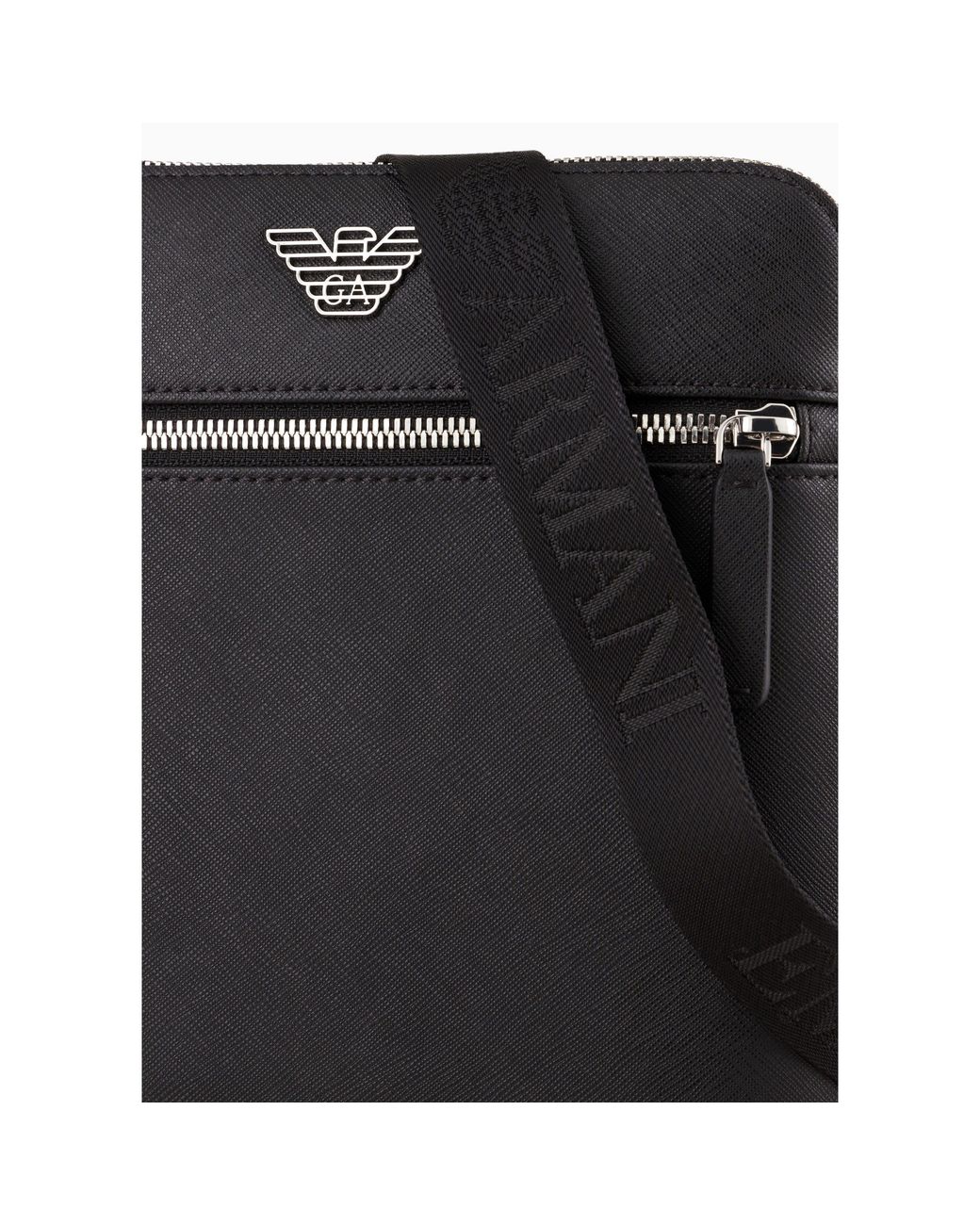 Emporio Armani Gray Regenerated Saffiano Leather Flat Shoulder Bag for men