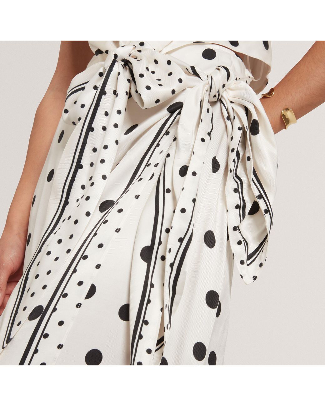 Ted Baker White Polka Dot Knot Detail Midi Skirt