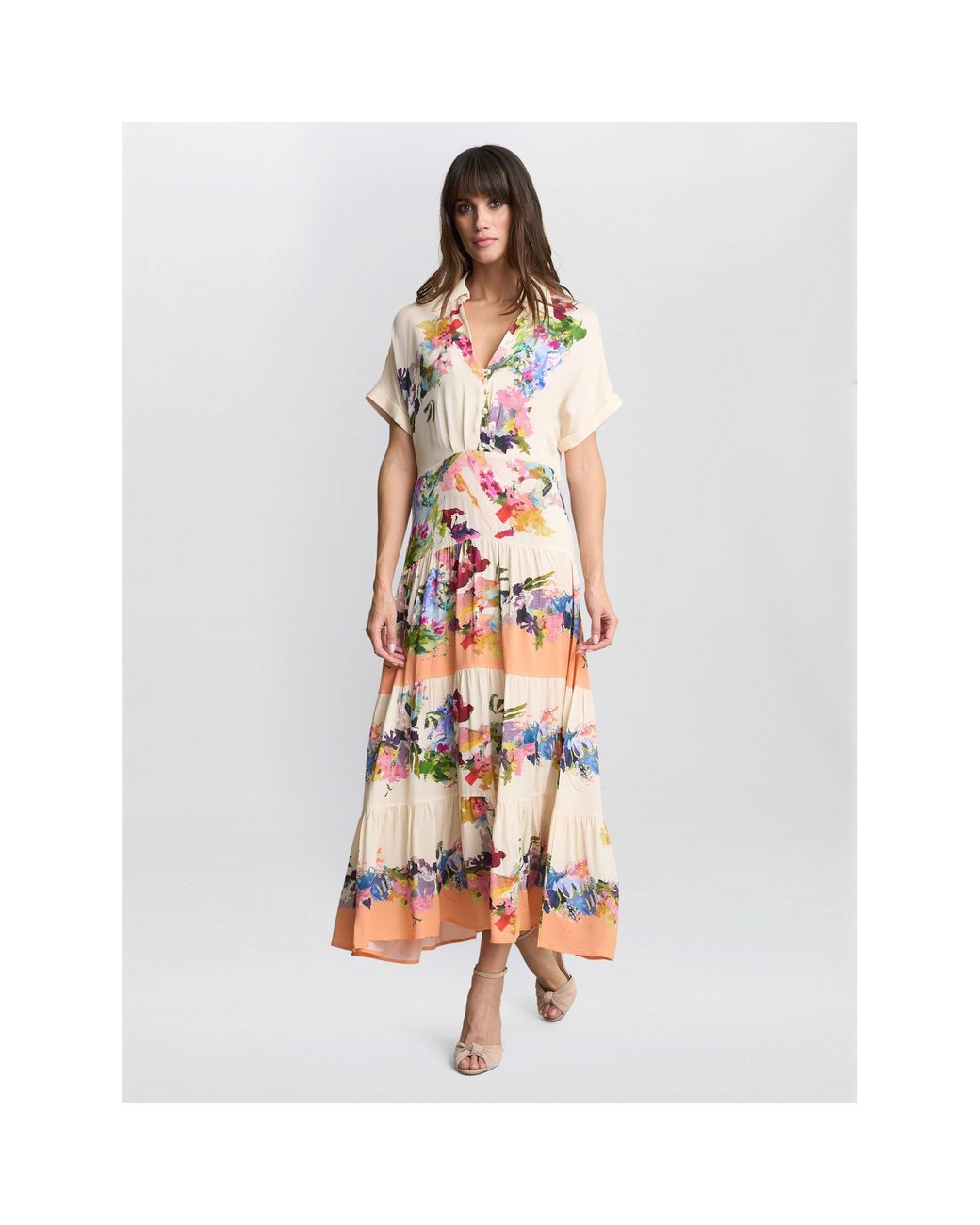 Gina Bacconi White Sarah Floral Print Shirt Dress