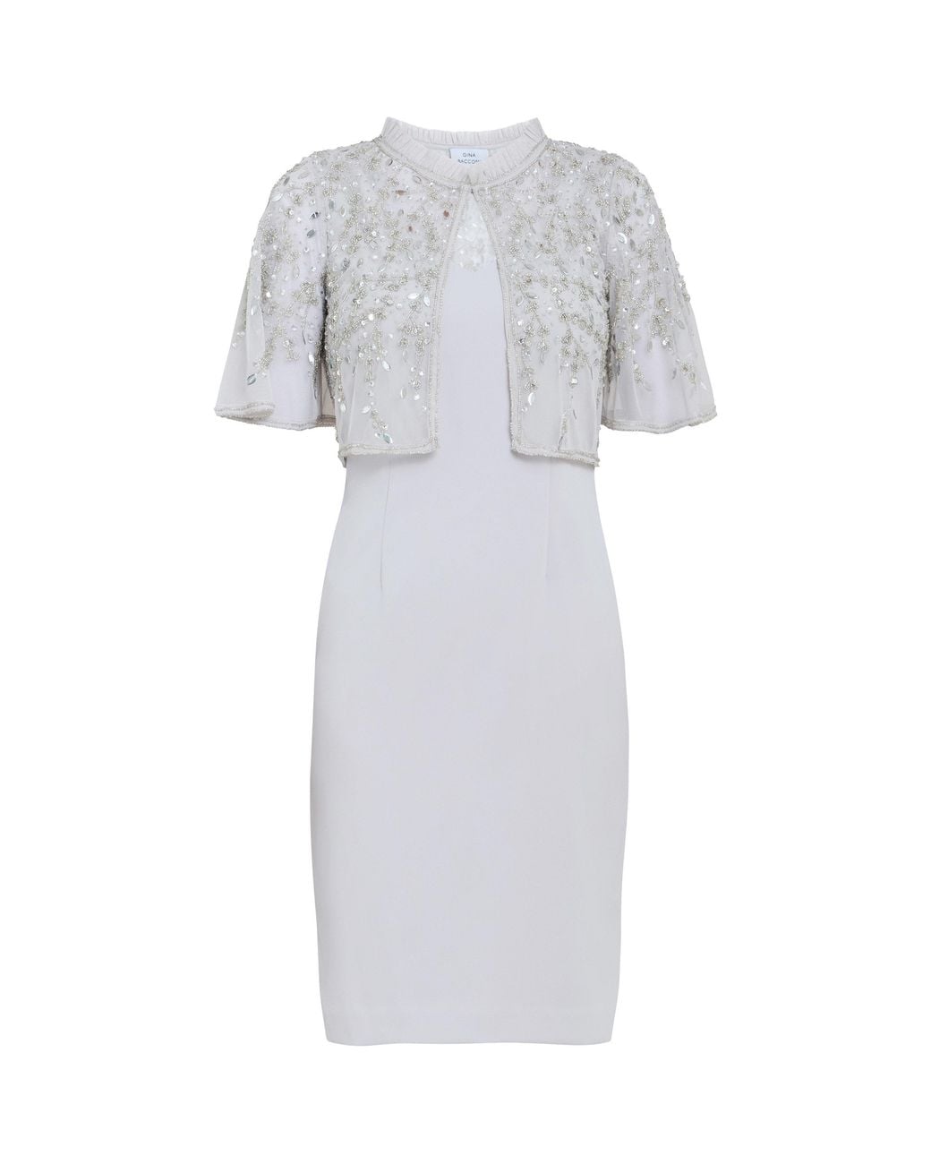 Gina Bacconi White Monica Beaded Jacket With Frill Neck