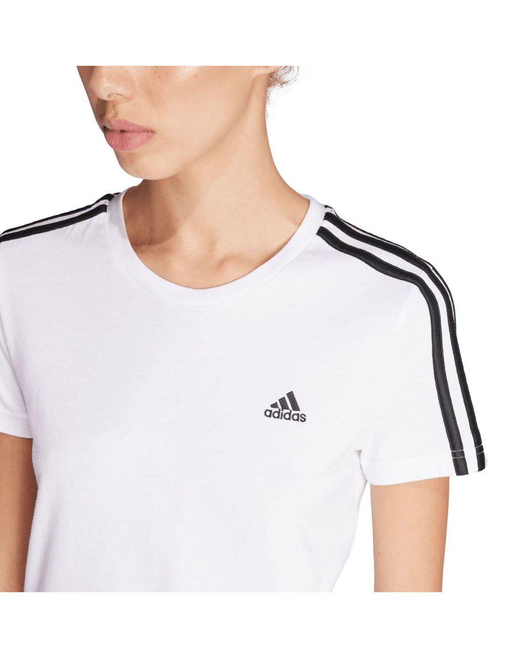 Adidas White Essentials Slim 3-Stripes T-Shirt