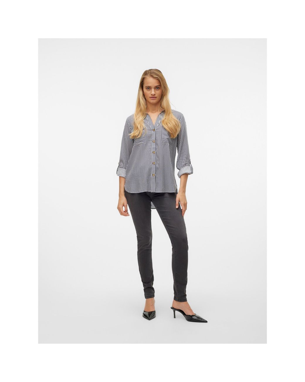Vero Moda Gray Long-Sleeve Plain Shirt