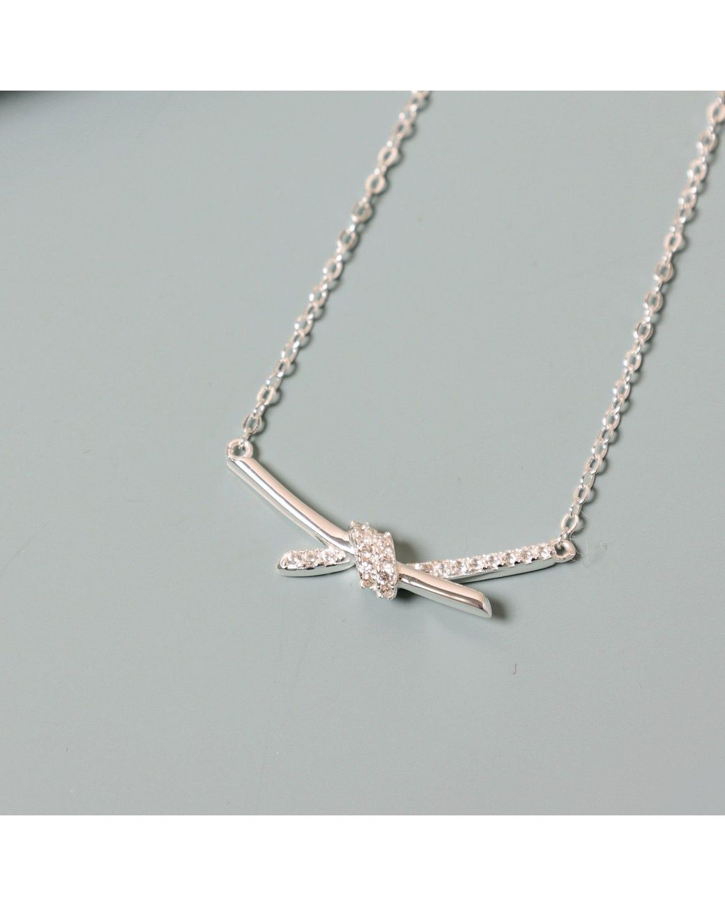 Simply Silver White Sterling 925 Pave Love Knot Necklace