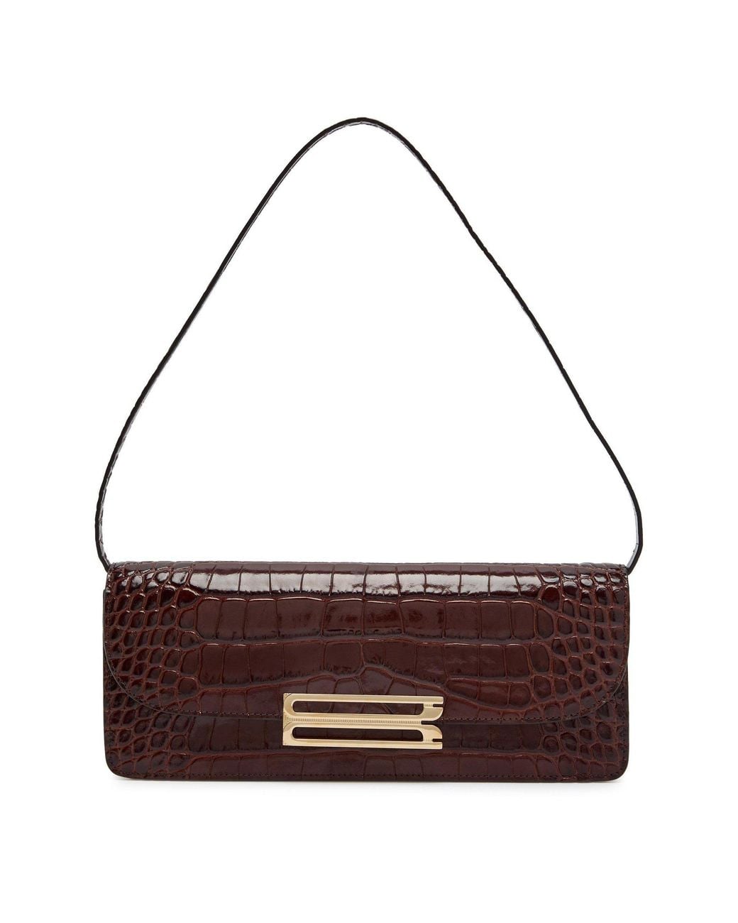 Victoria Beckham Brown Dorian East-West Clutch Croc E