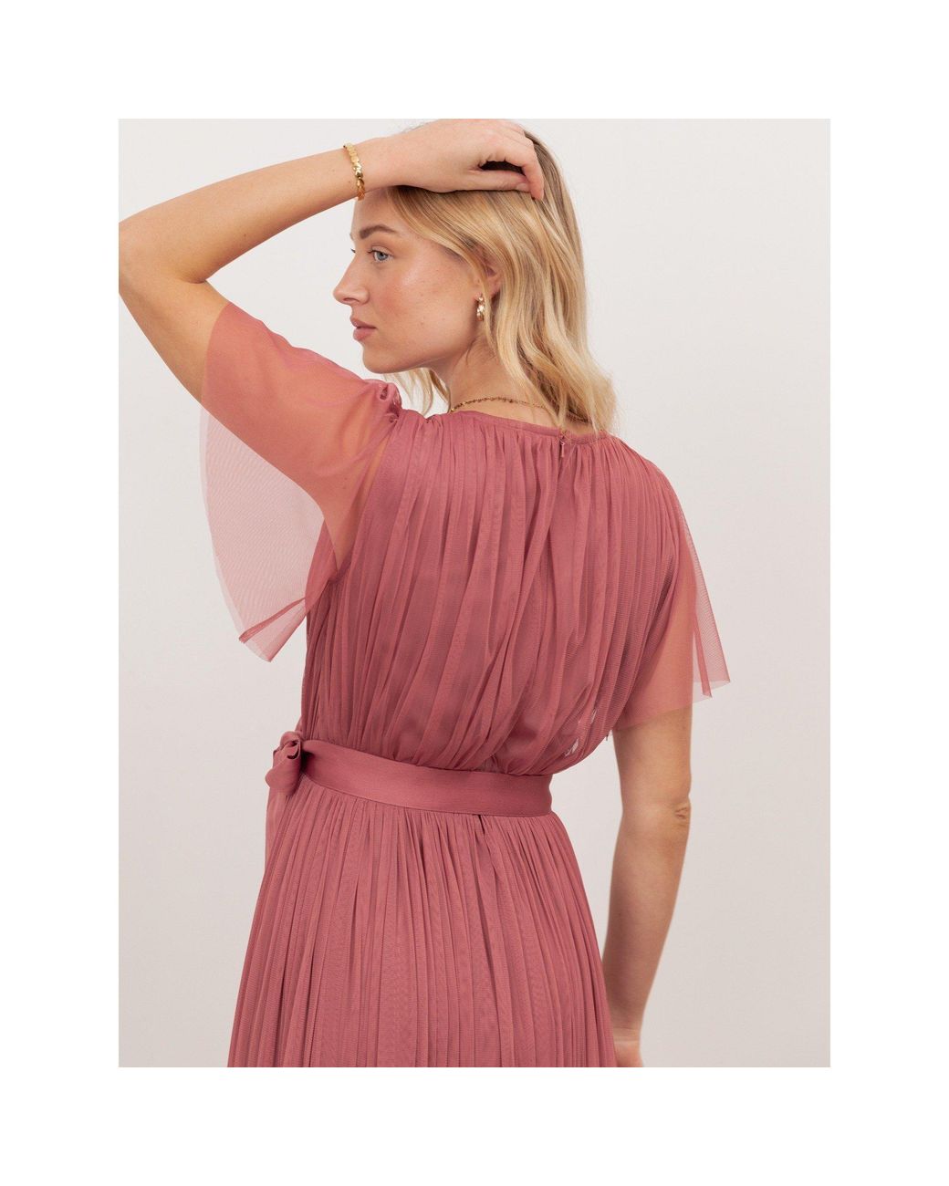 Anaya with love Red Recycled Tulle Faux Wrap Short Sleeve Maxi Dress