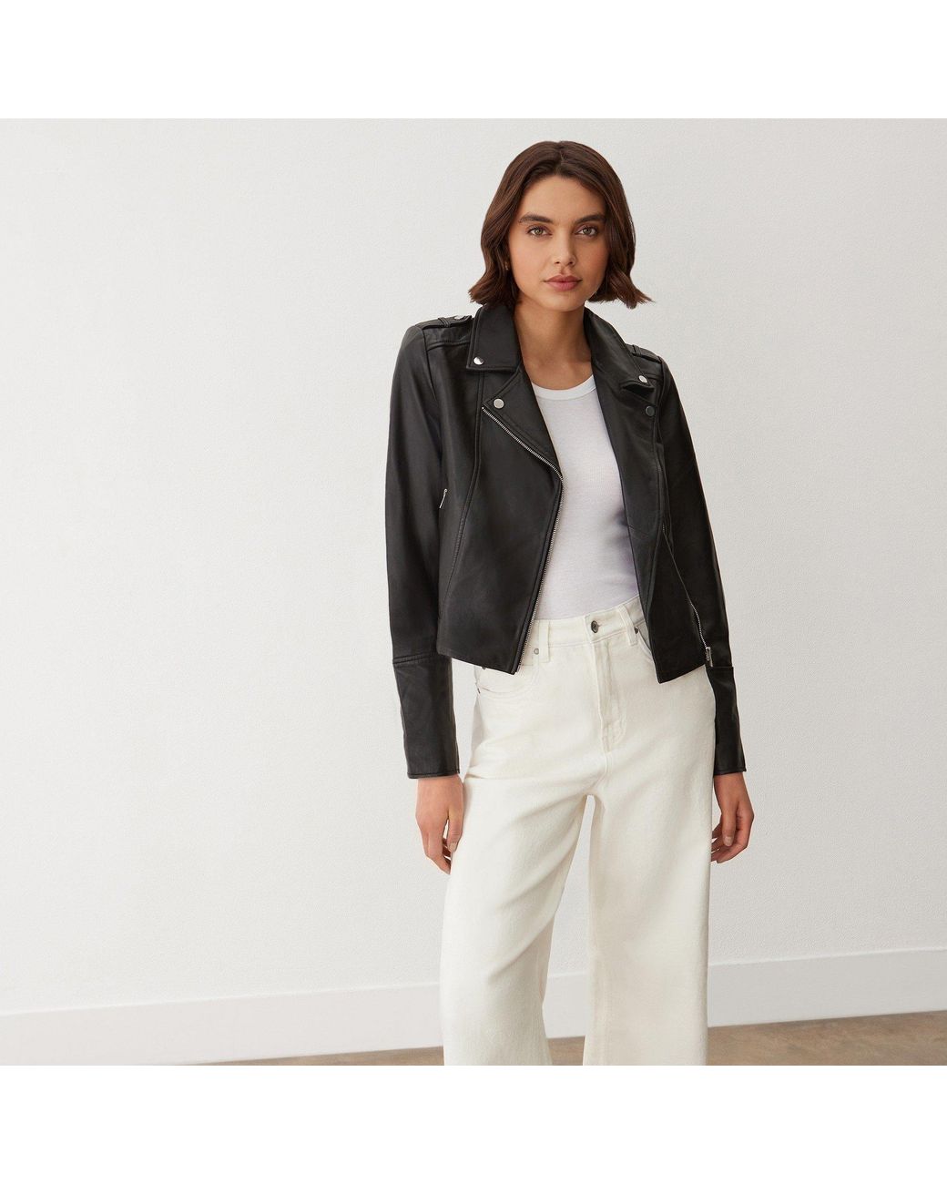 Finery London Black Faith Leather Long Sleeve Biker Jacket