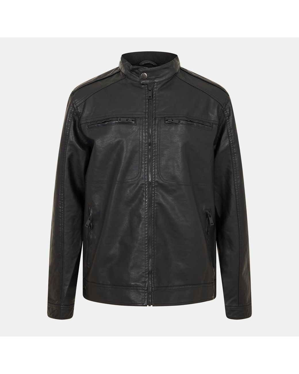 Brave Soul Black Faux Leather Jacket With Chest Pockets for men