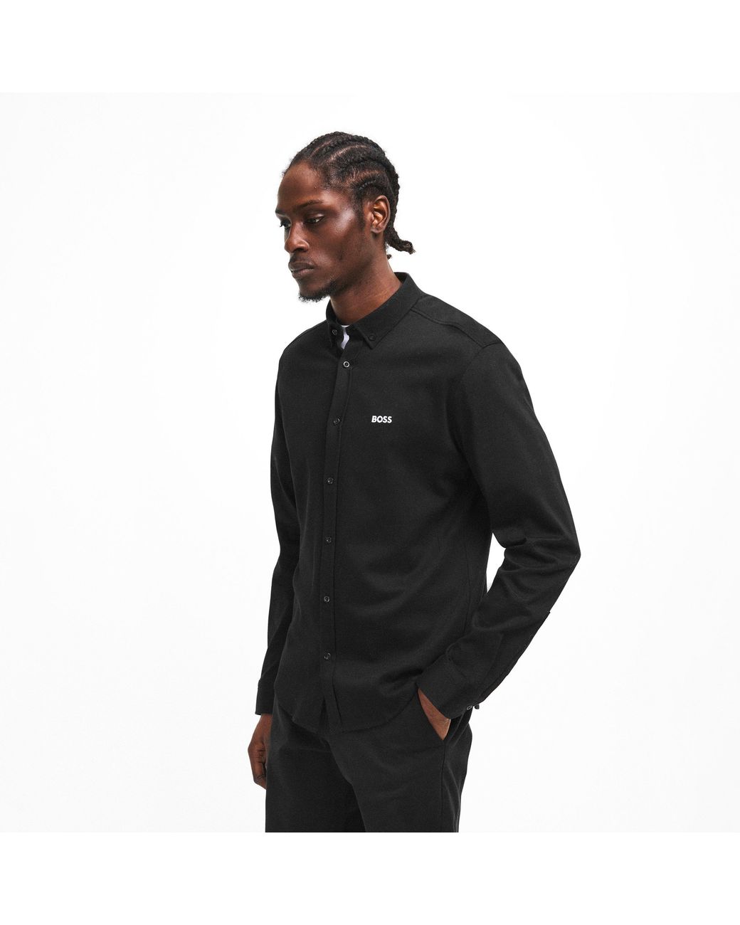 Boss Blue Motion Long Sleeve Buttoned Shirt With Logo Detail for men
