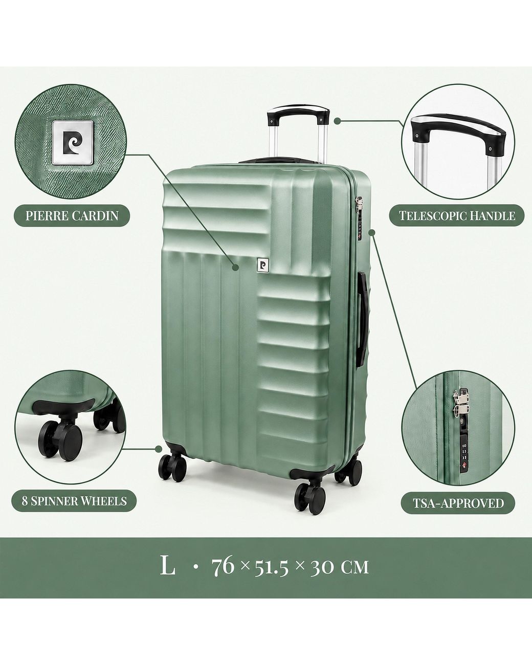 Pierre Cardin Green Soleil 30-Inch Hard Shell Suitcase Luggage