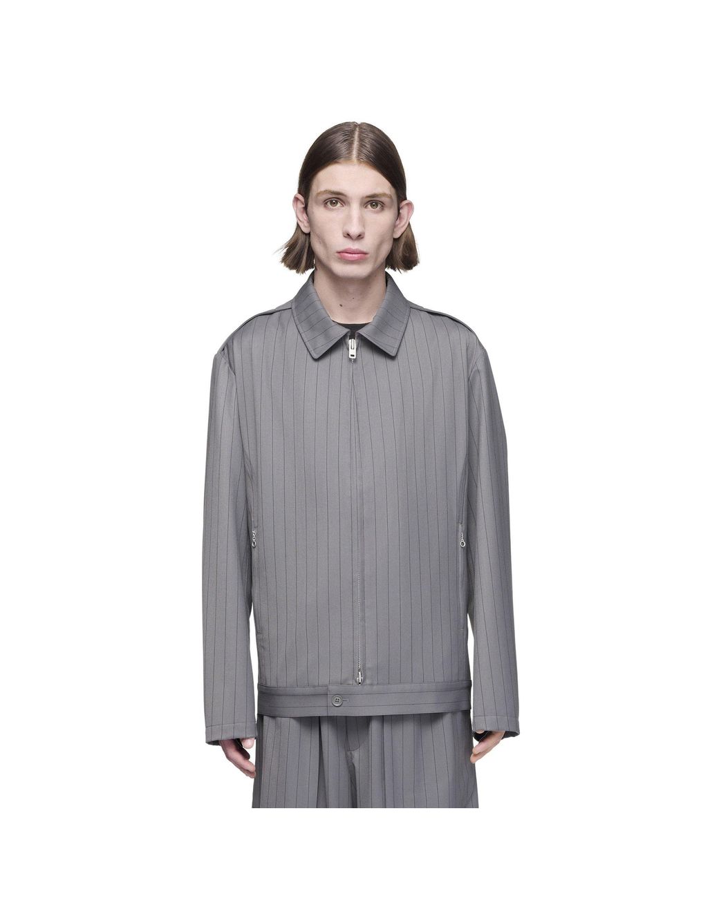 Y-3 Gray Full Zip Stripe Harrington Jacket for men