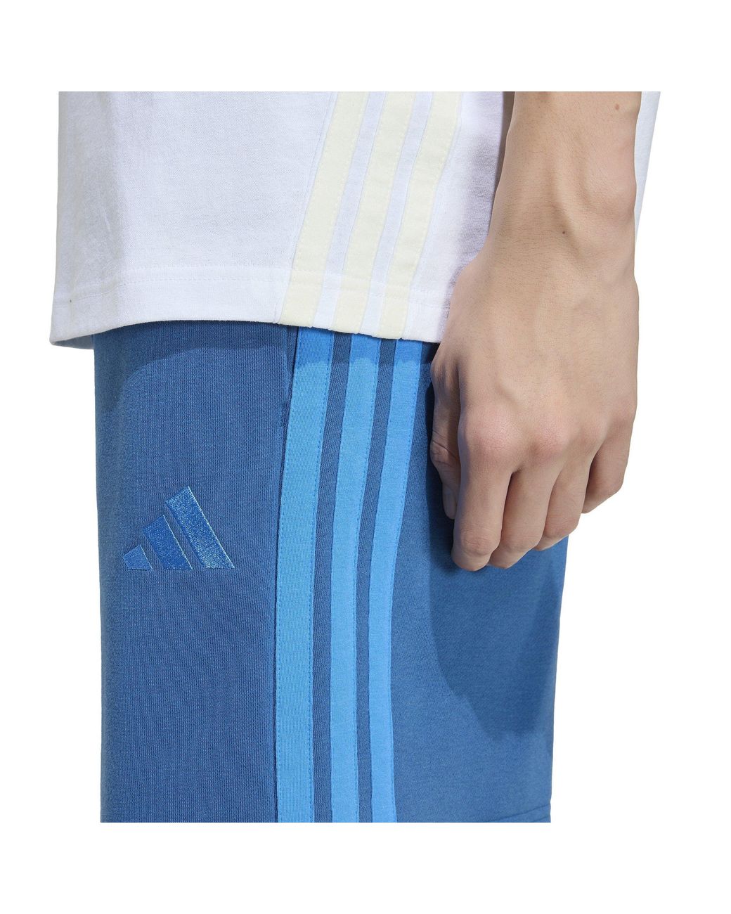 Adidas Blue Essentials 3 Stripe Fleece Shorts for men