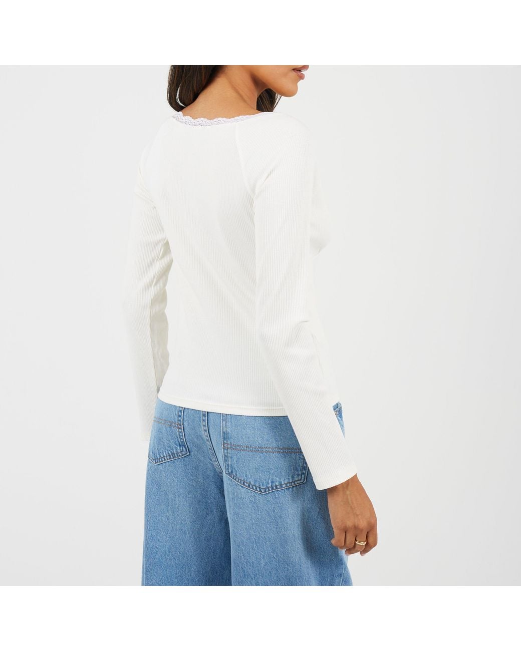 Brave Soul White Ladies Ribbed Long Sleeve Top
