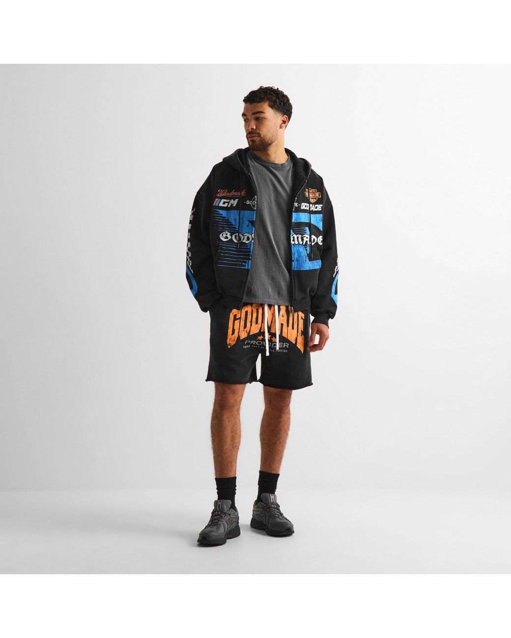 God Made Orange Fleece Jogger Shorts for men