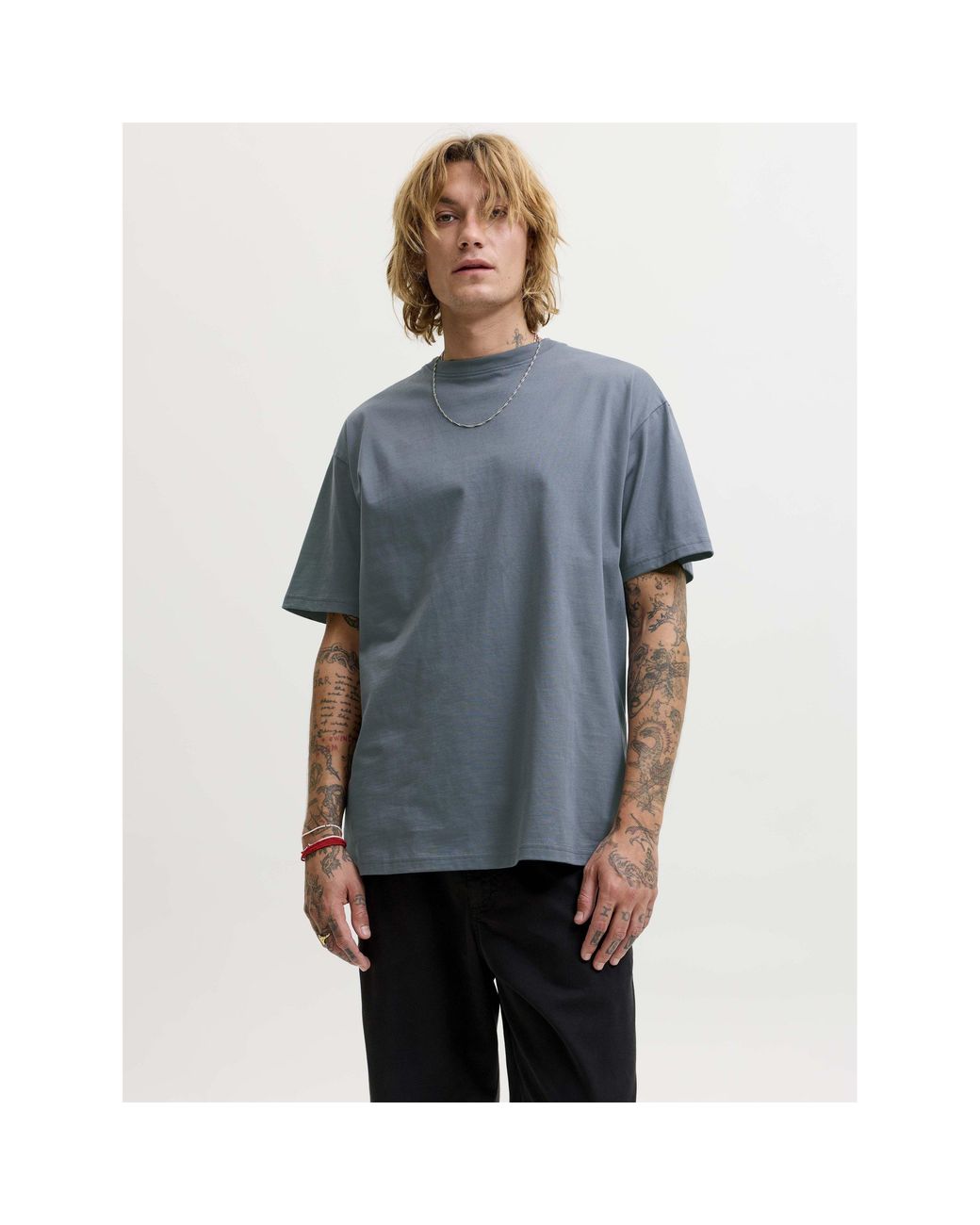Jack & Jones Gray Organic Cotton Short-Sleeve Oversized T-Shirt for men
