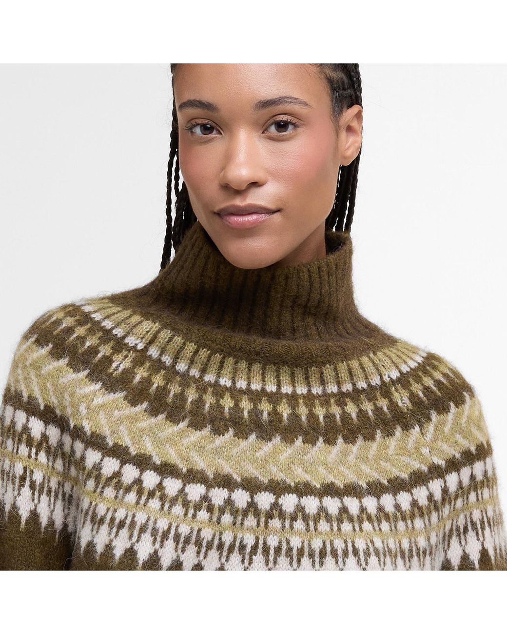 Barbour Green Lorrie Fair Isle Roll-Neck Jumper