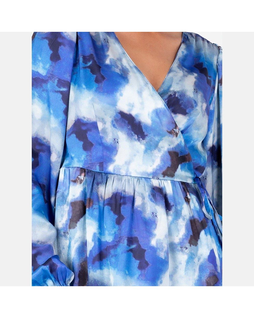 Lovedrobe Blue Satin Maxi Sleeve Wrap Top