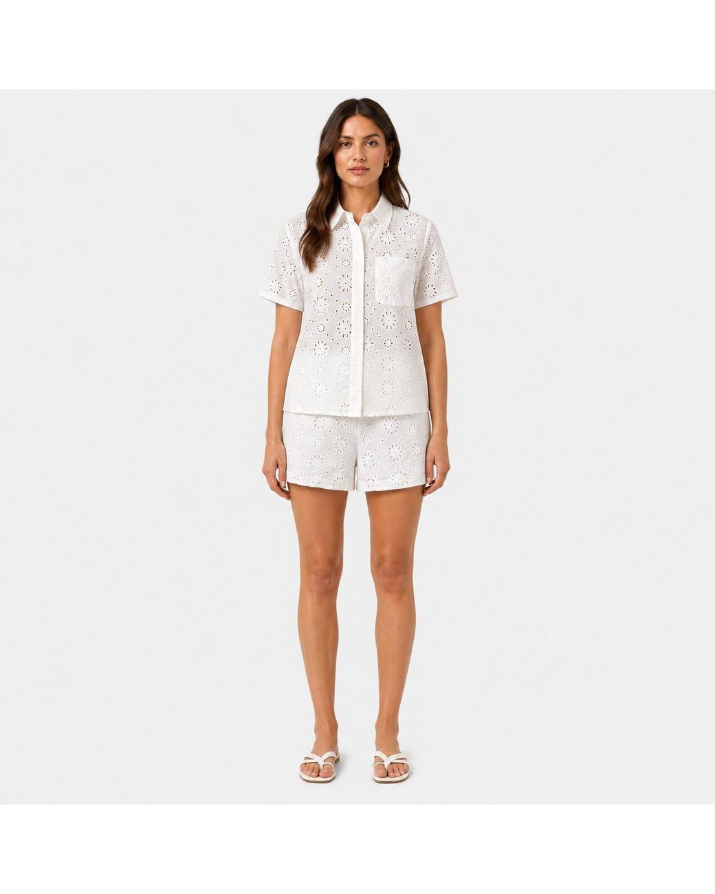 I Saw It First White Short-Sleeve Broderie Shirt