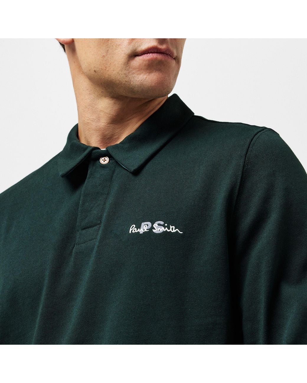 Paul Smith Green Embroidered Long-Sleeve Rugby Polo Shirt for men