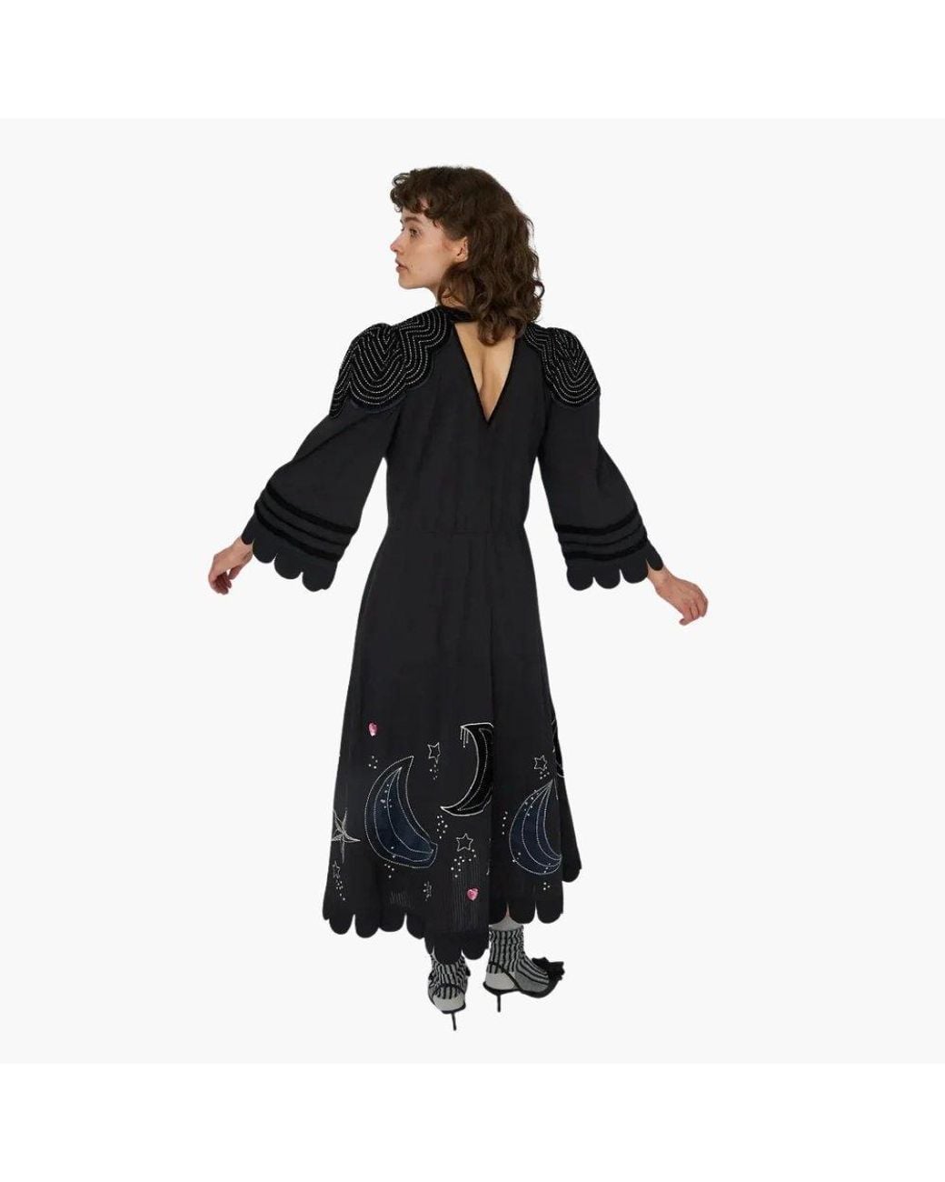 Stella Nova Black Moon And Star Embroidered Midi Dress