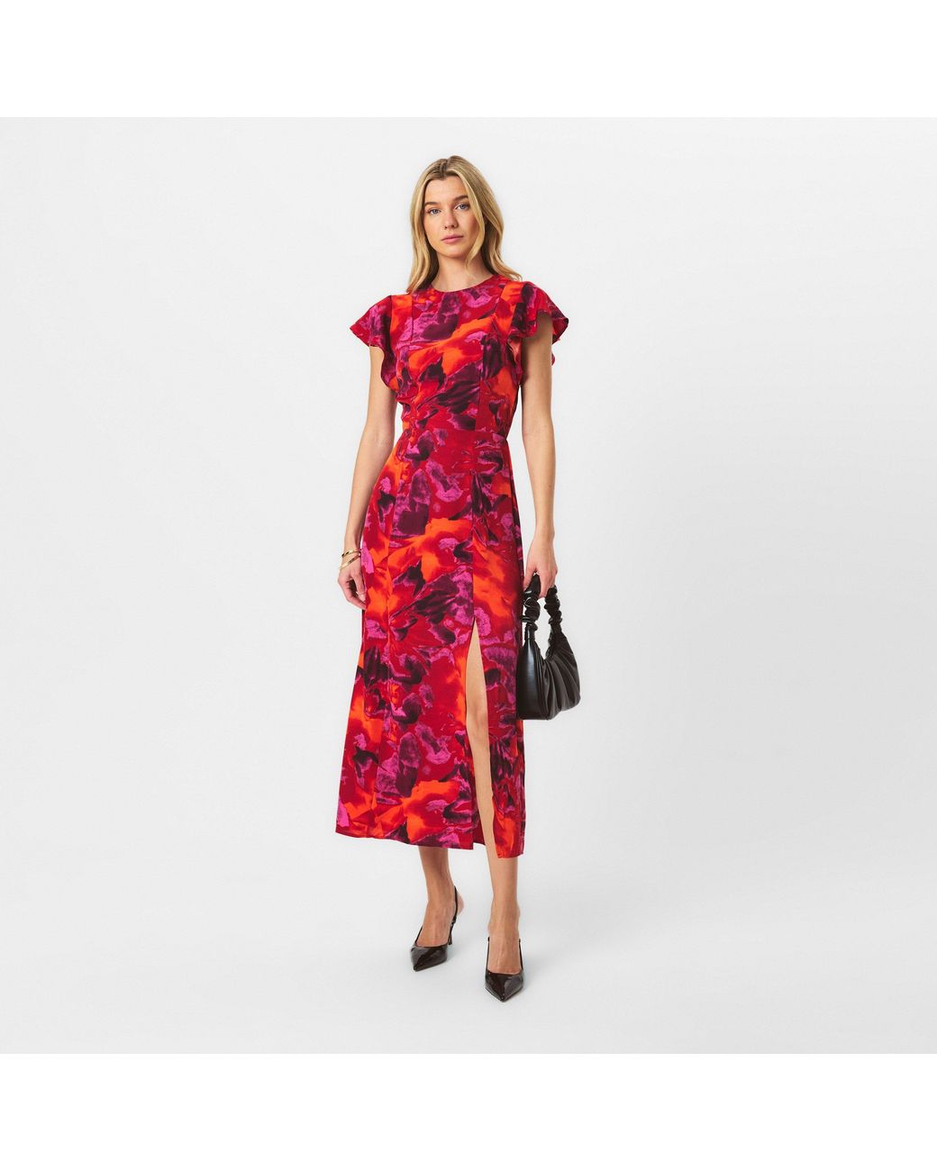 AX Paris Red Abstract Print Flutter Sleeve Midi Dress