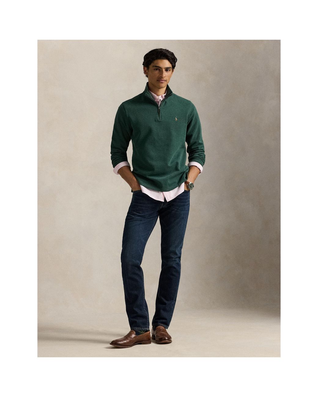 Polo Ralph Lauren Green Estate Fleece Quarter Zip Sweater for men