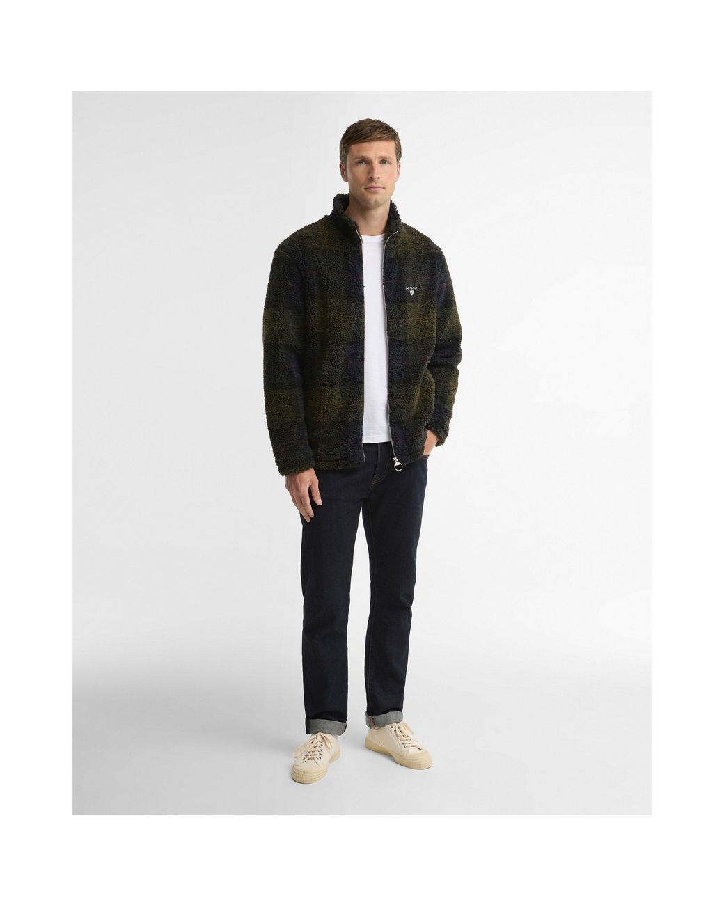 Barbour Black Tartan Full-Zip Teddy Coat for men