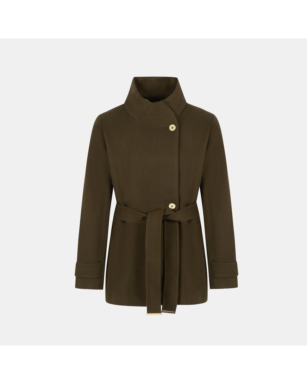 Biba Green Bobby Belted Long Sleeve Hip Length Pea Coat