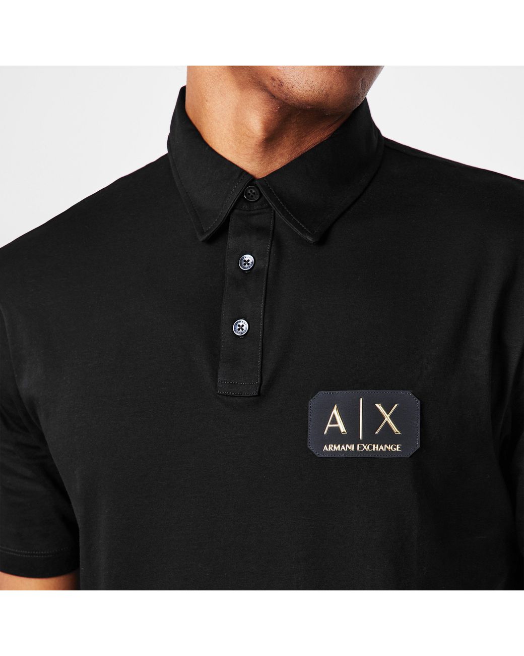 ARMANI EXCHANGE Black Ax Badge Short Sleeve Polo Shirt for men