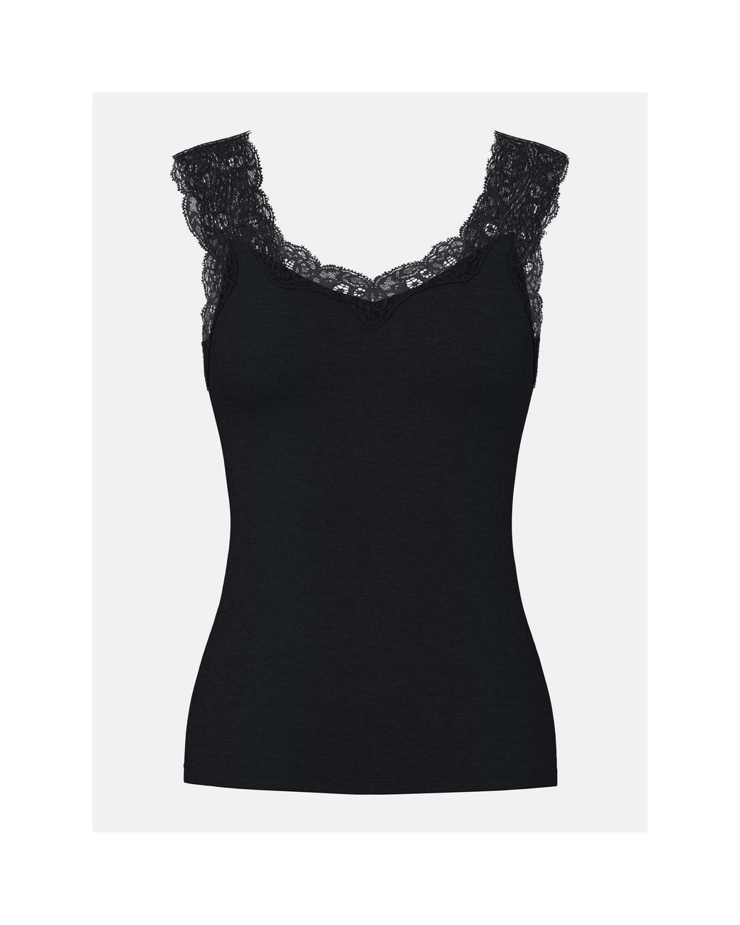 Pieces Black Barbera Lace V-Neck Sleeveless Slim-Fit Tank Top