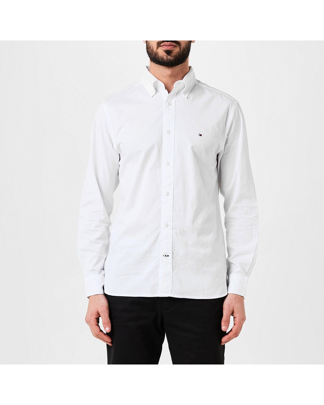 Tommy Hilfiger White Core Flex Long Sleeve Poplin Shirt for men