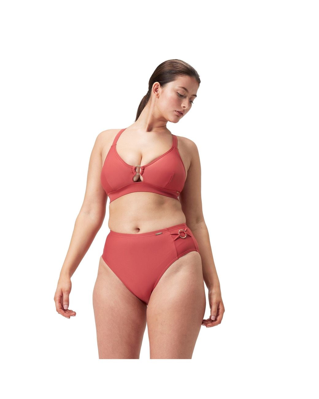 Speedo Red Shaping High-Waisted Performance Bikini Bottom