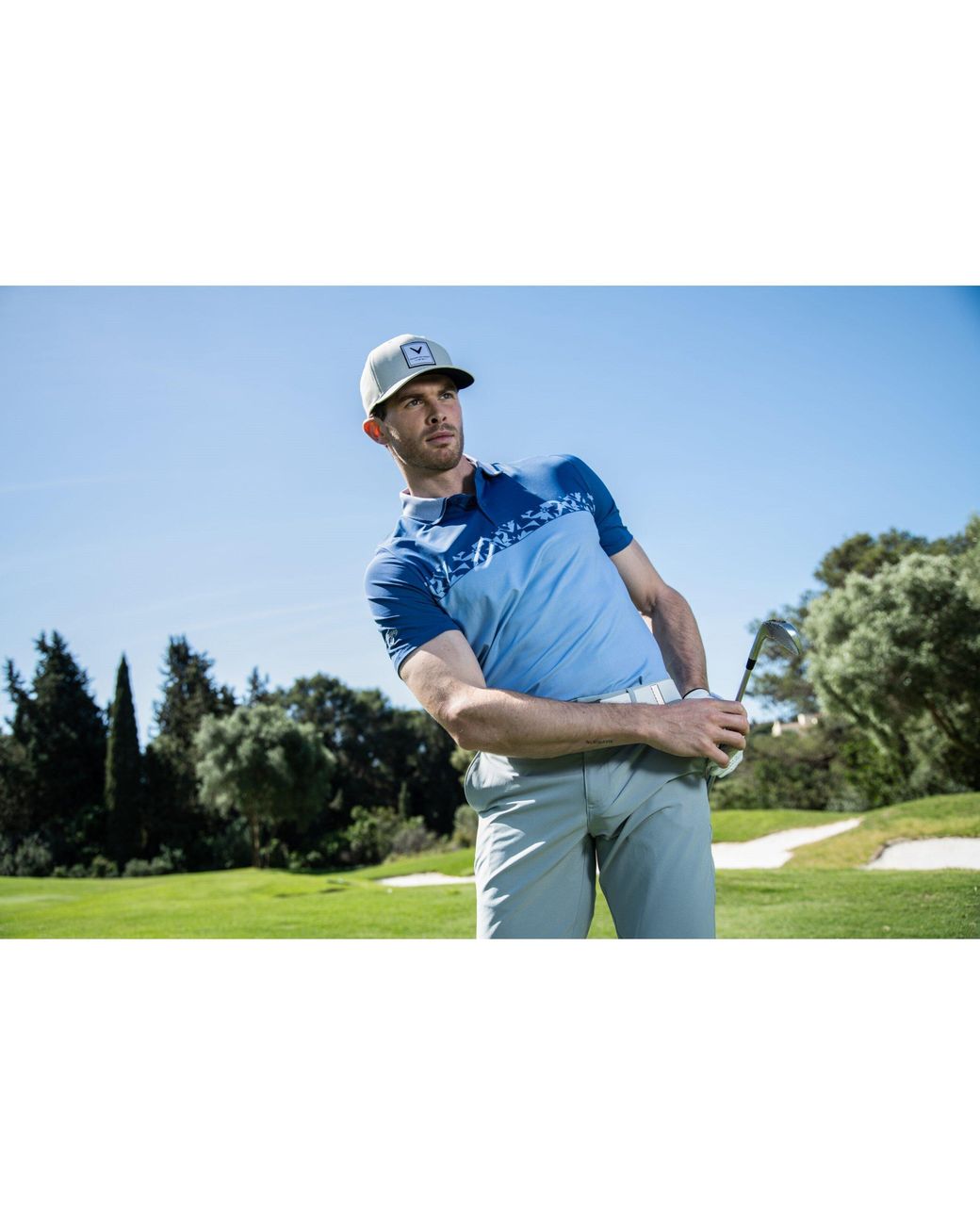 Callaway Apparel Blue Oxford Short-Sleeve Performance Polo Shirt for men
