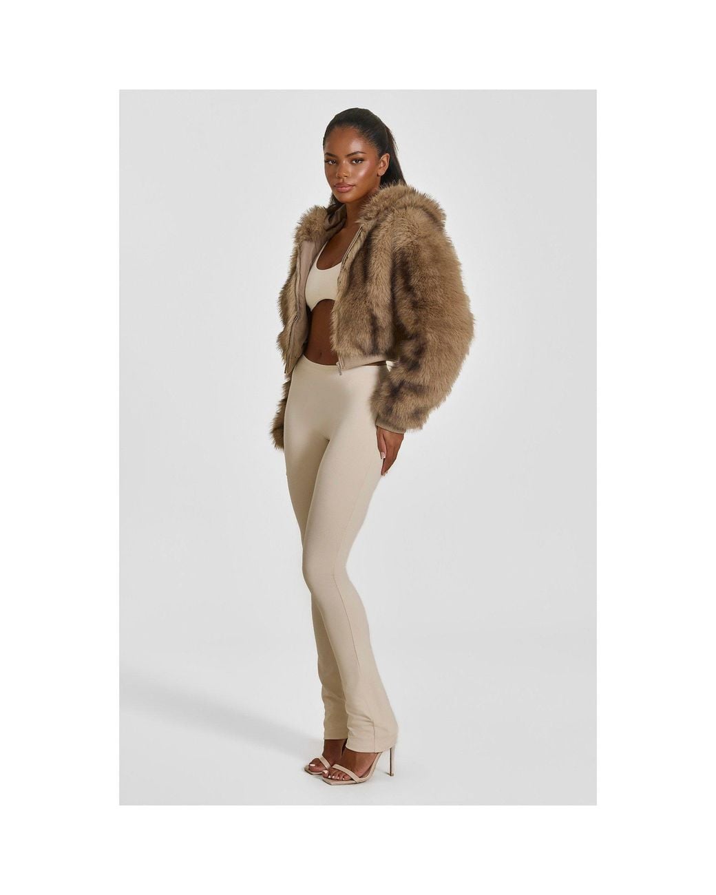Mars the Label Natural Monroe Faux Fur Cropped Hooded Teddy Coat
