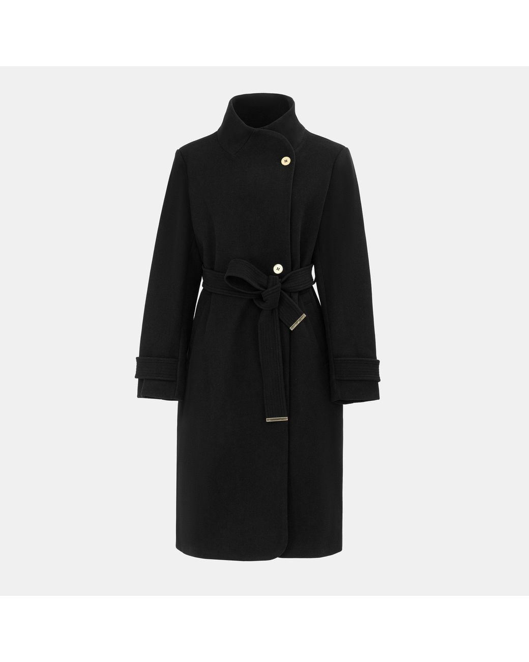 Biba Black Billie Belted Long Sleeve Mid-Length Overcoat