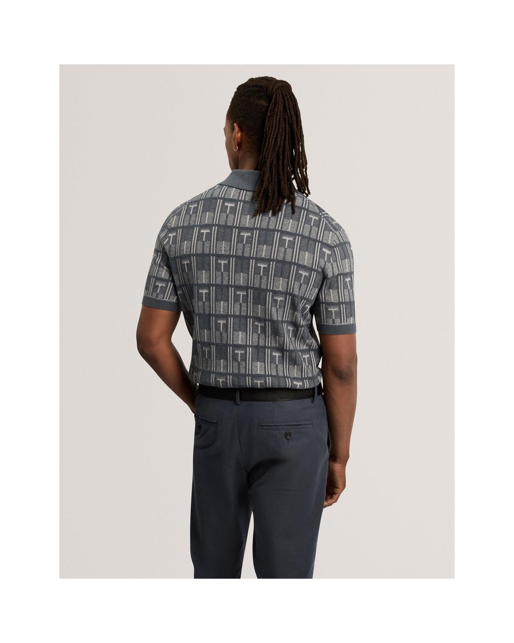 Ted Baker Blue Cotton Zip-Neck Short-Sleeve Polo for men