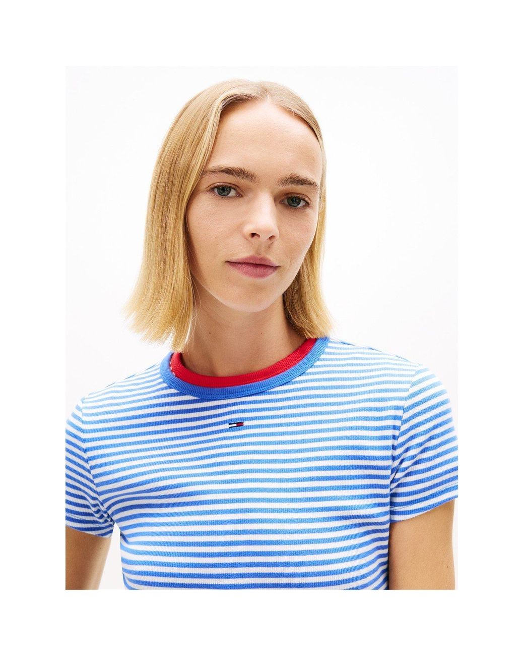 Tommy Hilfiger Blue Short Sleeve Logo Ribbed T-Shirt