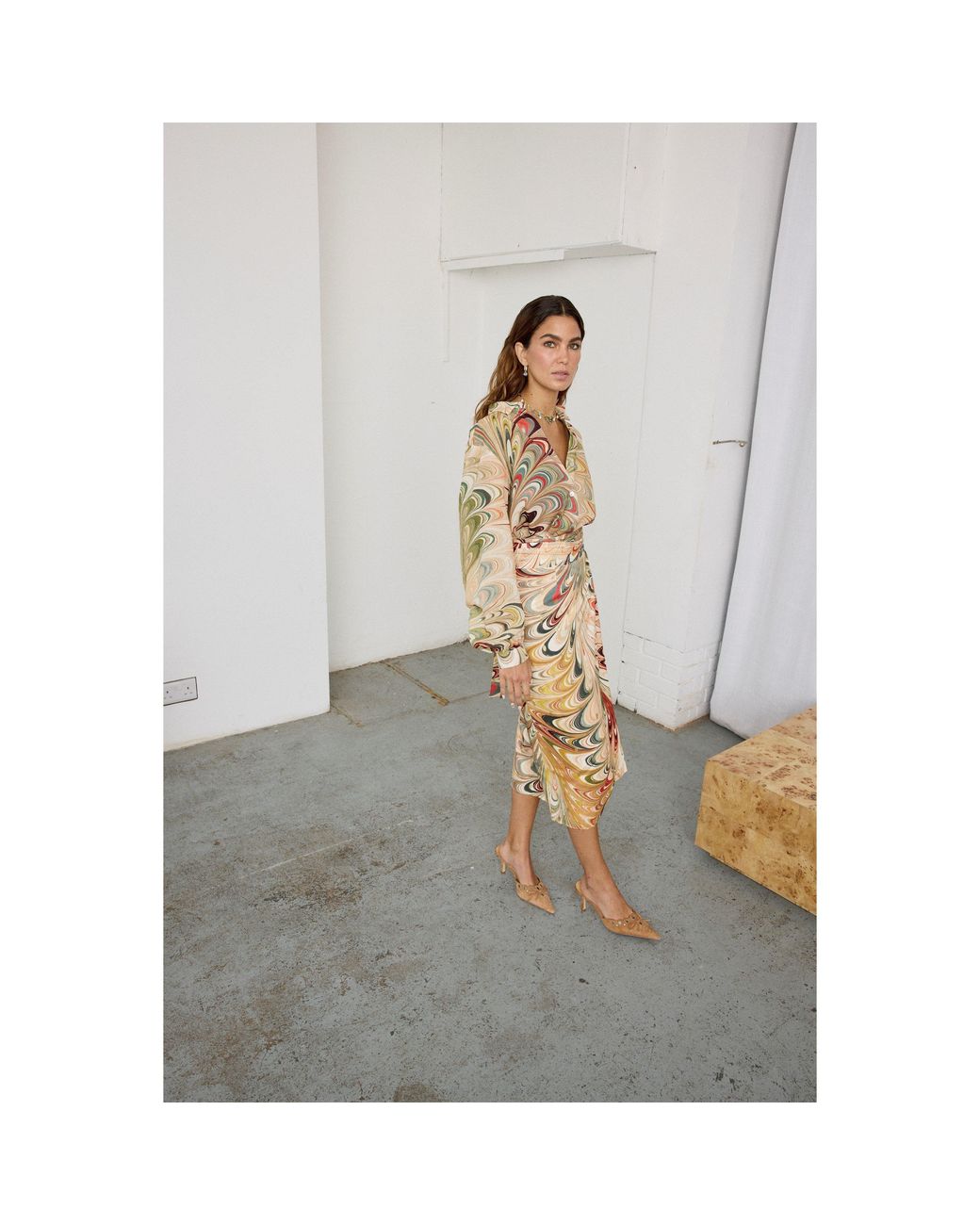 Never Fully Dressed Gray Marble Miley Long-Sleeve Patterned Shirt