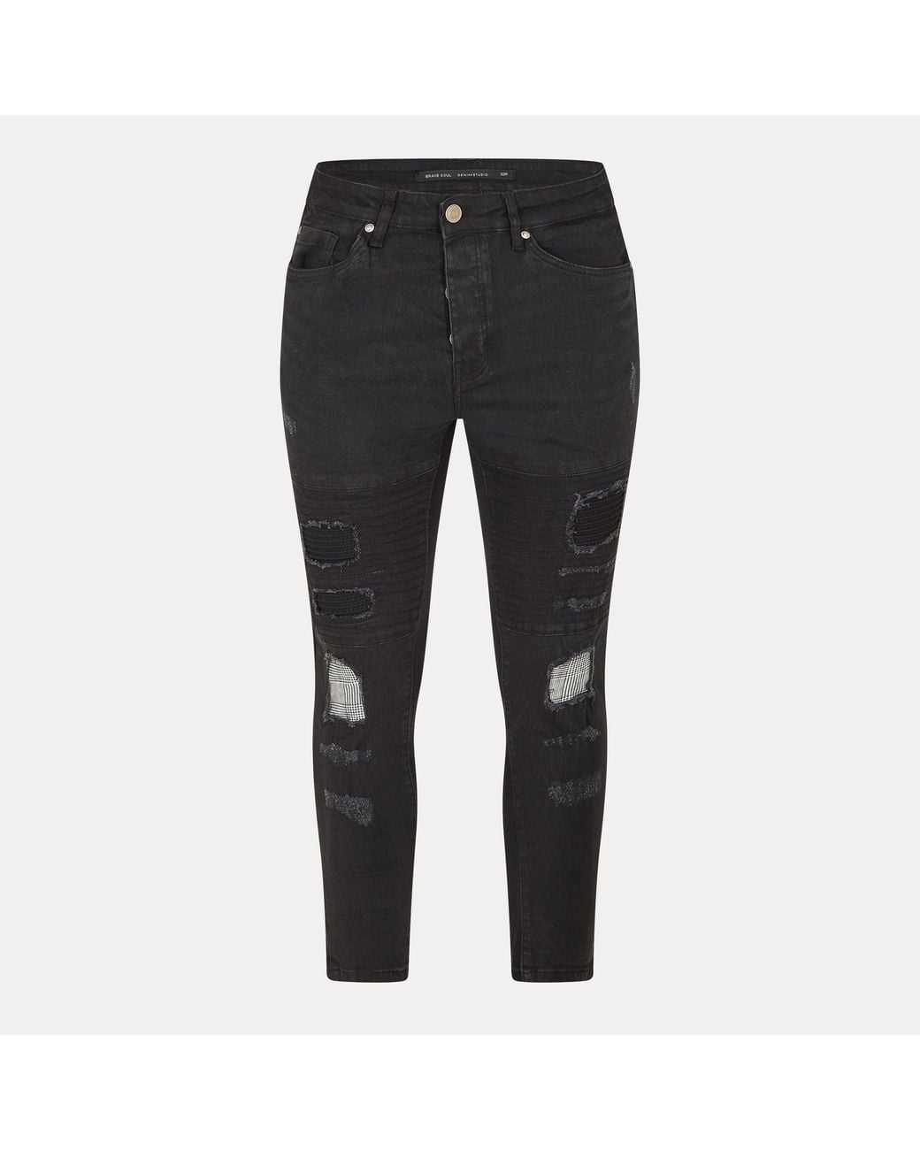 Brave Soul Black Wash Biker Jean With Cut Out Knees for men