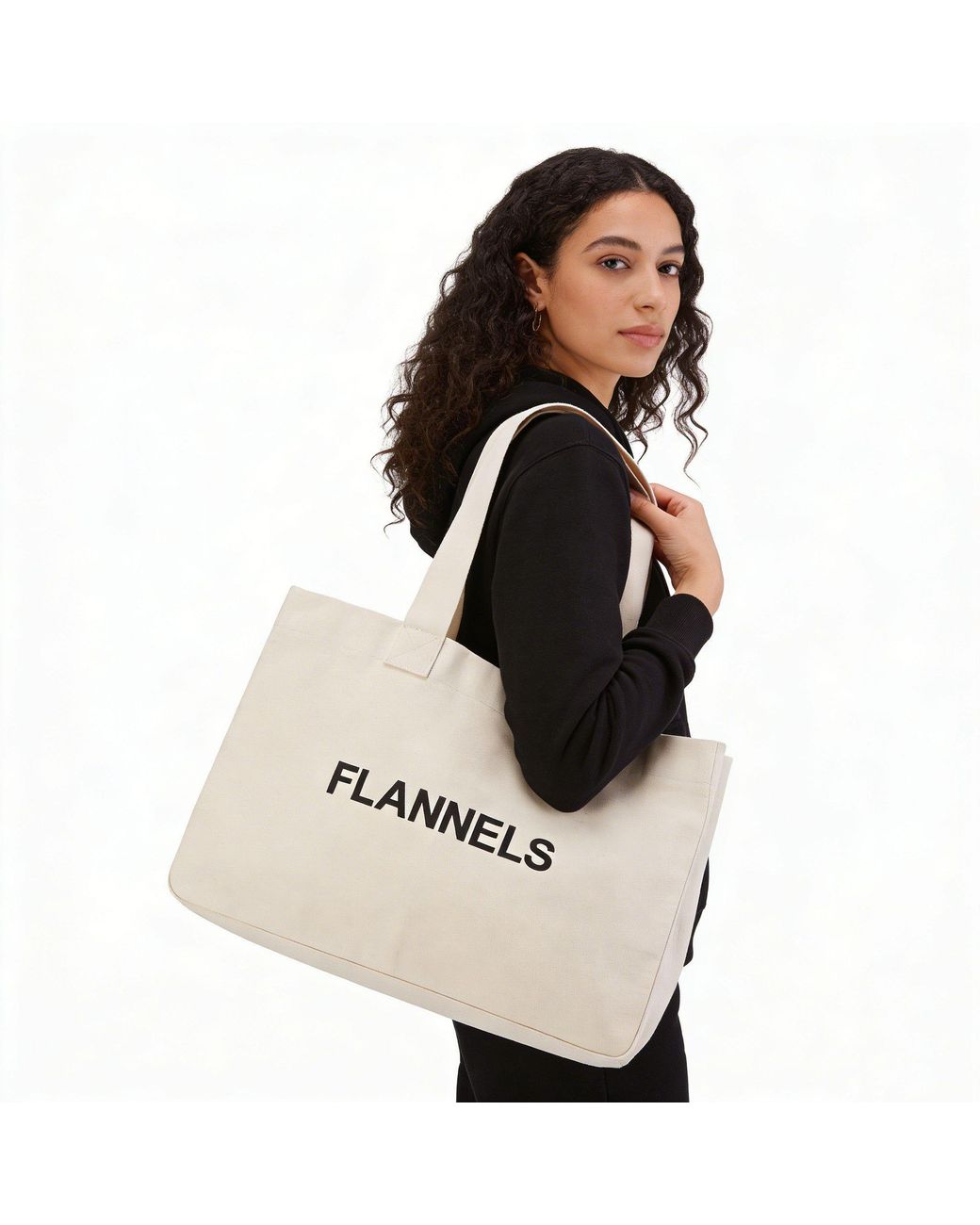 Flannels White Canvas Logo Tote Bag