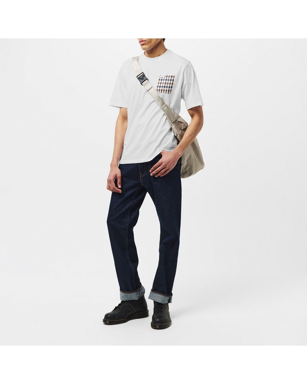 Aquascutum White Checked T-Shirt for men